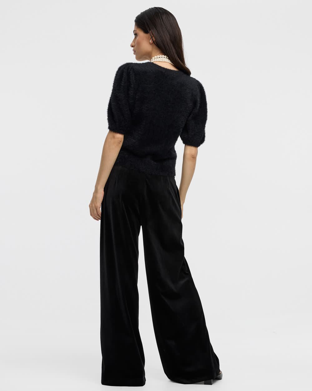 Short-Sleeve Crew-Neck Feather-Yarn Pullover